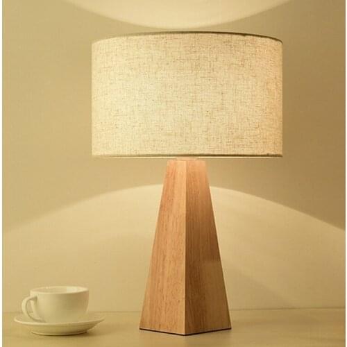 Modern simple solid wood table lamp bedroom bedside lamp decoration Nordic solid wood art study LED fabric gift lamp