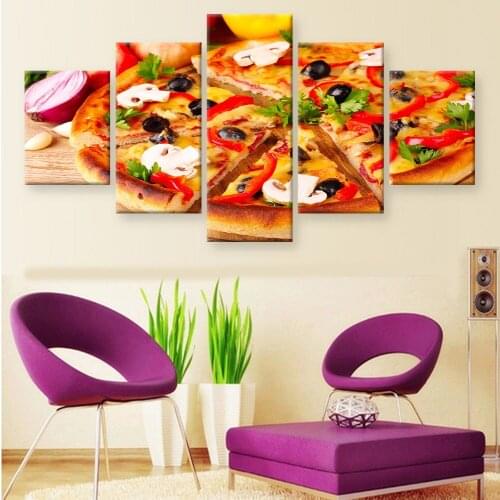 Modern Home Decoration Posters 5 Pieces Pizza Foods Canvas Painting Hd Print Wall Art Picture for Kitchen Room No Framed
