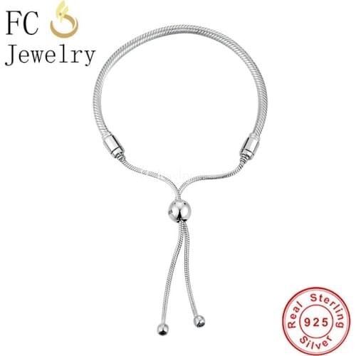 FC Jewelry 925 Sterling Silver Slides Clips Bangle Bracelet Fit Charm Bead Pendant Snake Chain For Women No Brand Logo Berloque