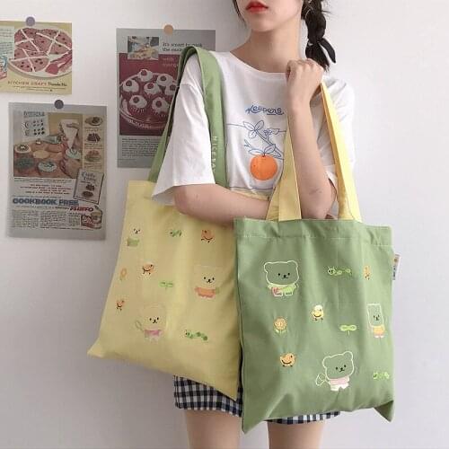 Hylhexyr Womens Shoulder Bag Summer Cartoon Pattern Girl Canvas Bags Casual Tote Female Cute Shopping Handbag