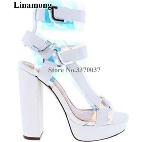 Summer Newest Women Charming PVC Straps Patchwork High Platform Thick Heel Sandals Ankle Wrap Buckles High Heel Sandals Heels