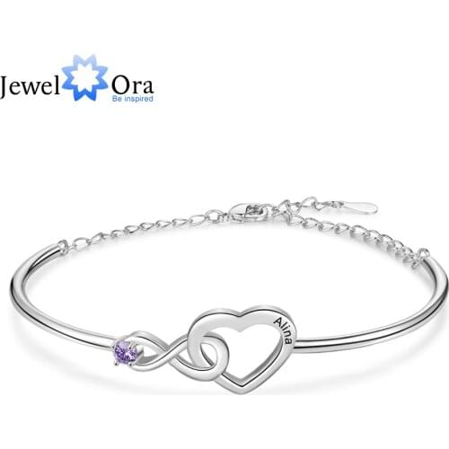 JewelOra Customized Infinity & Heart Bracelets & Bangles Personalized Birthstone Name Engraved Bracelets for Women New Year Gift