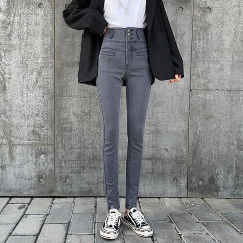 Plus Size 5XL Stretch Pencil Jeans 2021 New Super High Waist Spring Autumn Denim Trousers Women Casual Buttons Skinny Mom Pants