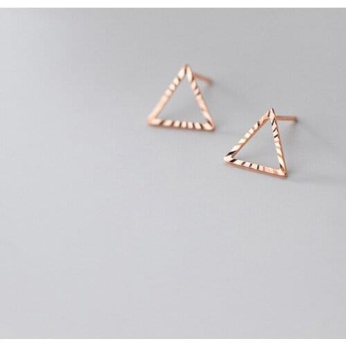 DIB36 Real 925 Sterling Silver Simple Hollow Triangle Stud Earrings for Women Girls