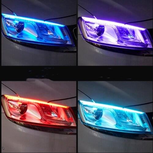 1 Pair 60cm Flexible Car DRL Running Turn Signal White Amber/Red LED Flowing Bar Silicone Daytime Running Light Headlight Strip