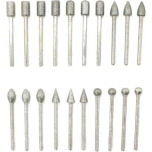 20Pcs 3mm Shank Milling Cutter Rotary Tool Set Fine Sand Diamond Wood Milling Burrs for DIY Woodworking Carving Engraving