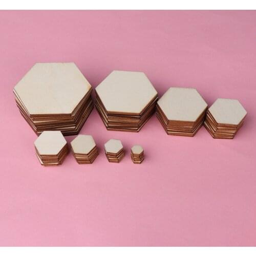 50/100pcs Wood DIY Laser Cut Embellishment Craft New Hexagonal Shape Decor Ornaments Wedding