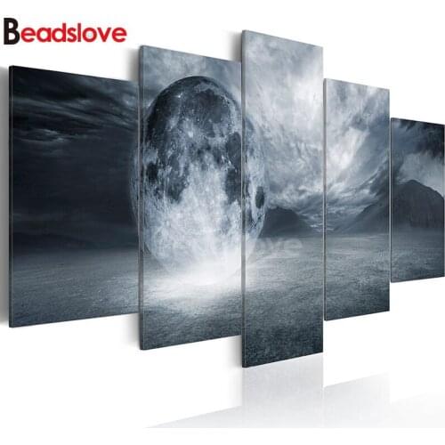 5D Diy Diamond Painting 5 Panel earth planet view Needlework Decorative full Square Round Diamond Embroidery Sale