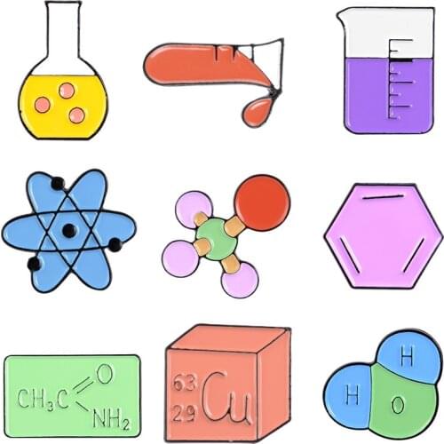 Hot Chemicals Badge Pins Element Period Test Tube Molecular Structure Molecular Formula Alloy Brooch Personal Accessories