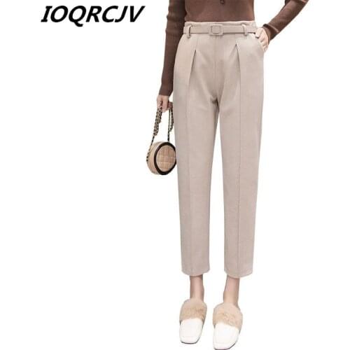 2020 New Women Pants Spring Autumn Solid Higt Waist Harem Pants Causal Loose Pantalon Femme Ankle-Length With Belt Trousers 166