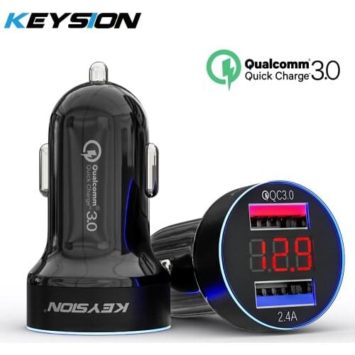 KEYSION Dual USB Quick Charger QC 3.0 Car Charger For iPhone XS Max XR X 8 7 Samsung S9 Note9 LED Display Digital Smart Chargers
