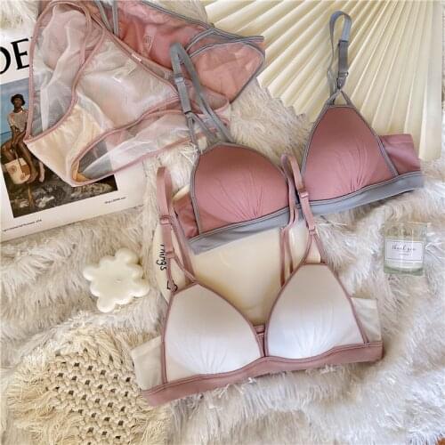 Wriufred Simple sexy glossy triangle cup underwear thin section no steel ring girl student bra comfortable womens lingerie sets