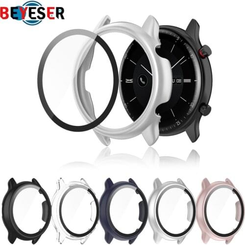 Plated PC case + Tempered glass For Huami Amazfit GTR2 2e eSIM Cases Smartwatch Full Glass Screen Protector Film GTR2 eSIM Case