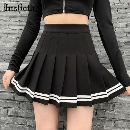 InsGoth Harajuku JK Black Pleated Skirts Gothic Streetwear High Waist Mini Skirt Vintage Korean Style Patchwork Skirt Women 2020