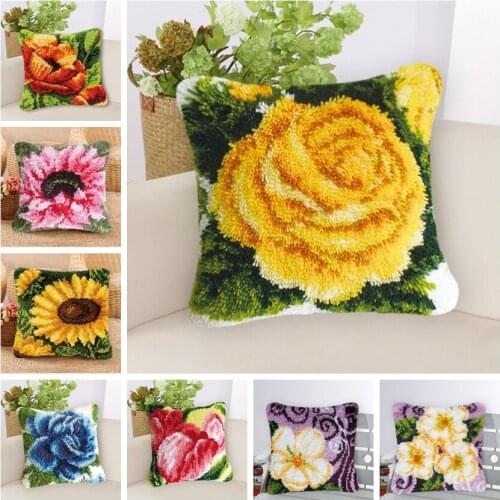 Bloemen Foamiran For Flowers Latch Hook Pillow Klink Haak Kleed Borduurpakket Kussen Flower Pillow Cross Gift Embroidery Package