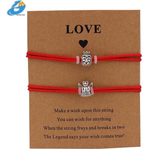 DGW 2pcs Set Vintage Lion&angel Charm Bracelets for Bestfriend Adjustable Wish Bracelet Couple Rope Chain Women Metal