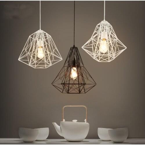 Droplight iron vintage diamond cage retro pendant lighting bar restaurants hanging lights for dining room geometry iron wire