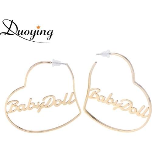 DUOYING 2020 Fashion Custom Heart Hoop Earring Gold Letter Name Personalized Copper Earring for Women Jewelry Earrings Cute Gift