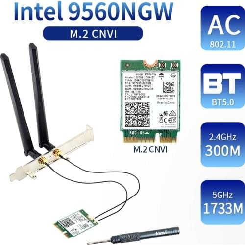 Dual Band Wireless For Intel 9560 AC 9560NGW 1.73Gbps Wifi 802.11ac Bluetooth 5.0 Wlan Card With MHF4 UF.L Antennas Windows 10