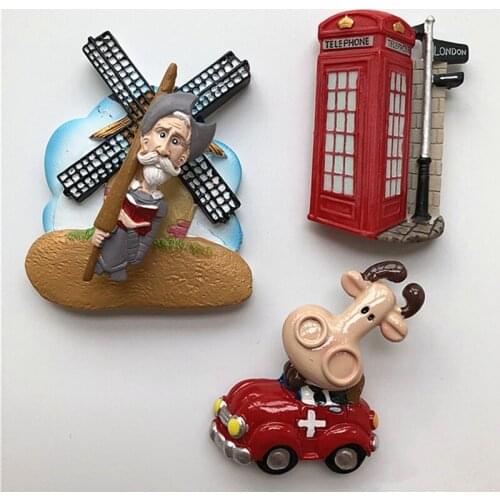 London Telephone Booth Switzerland Donquixote Cow 3D Fridge Magnets Tourism Souvenirs Refrigerator Magnetic Stickers Gift