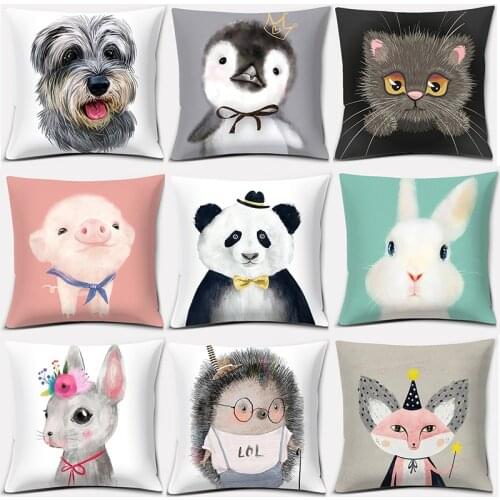 Kawaii Watercolor Animals Series Pillow Case 45cm Home Office Decoration Bedroom Sofa Cushion Pillow Cover Gift No Pillow Insert