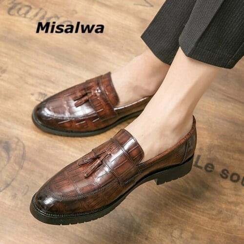 Misalwa British Men Casual Loafers Crocodile Pattern Men Daily Formal Shoes Slip-on Tassel Elegant Menswear Dress Shoes
