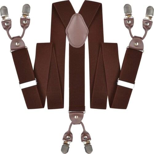 Mens Fashion Suspenders Y Back Heavy Duty Adjustable Elastic Leather Trouser Pants Braces Strap Belt Wedding Formal Event Brown