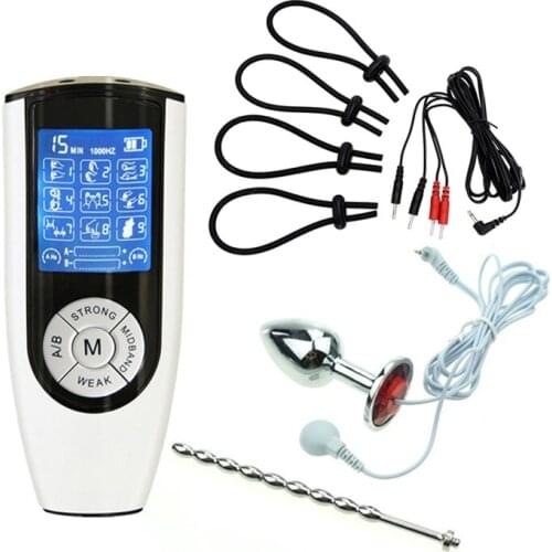 Electro Shock Kit SM Electro Stimulator Penis Ring Big Metal Anal Plug Prostate Massage USB Charging Host Sex Toys For Men Gay