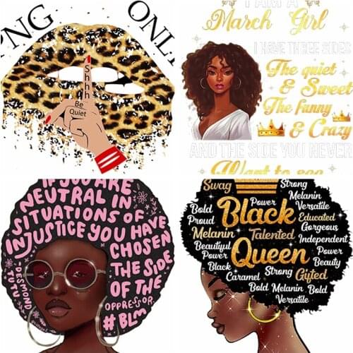 Letters Patch On Clothes Leopard Print Lips Patches Iron On Transfer For Clothing Black Girl Appliques Thermal Stickers On Dress