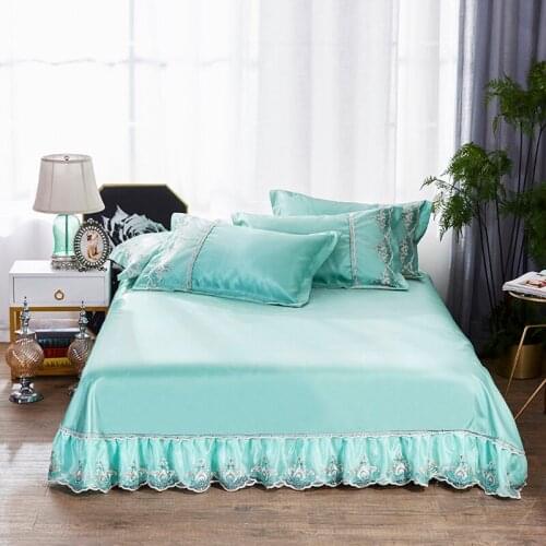 2019 new European Lace BedBedspread Fitted Sheet Pillowcases Cotton 2/3pcs Solid Princess Lace Bedding