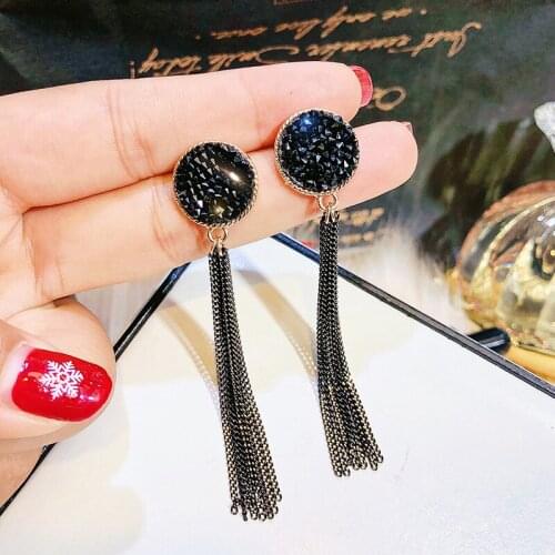 BLIJERY 2020 New Personality Black Rhinestone Long Tassel Drop Earrings For Women Vintage Party Jewelry Gift Boucles d'oreill