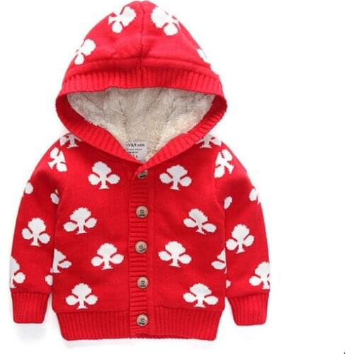 New Arrival Baby Girls Winter Hooded Sweater Girls Flower-print Thicken Warm Cardigan Kids Single-breasted Warm Coat