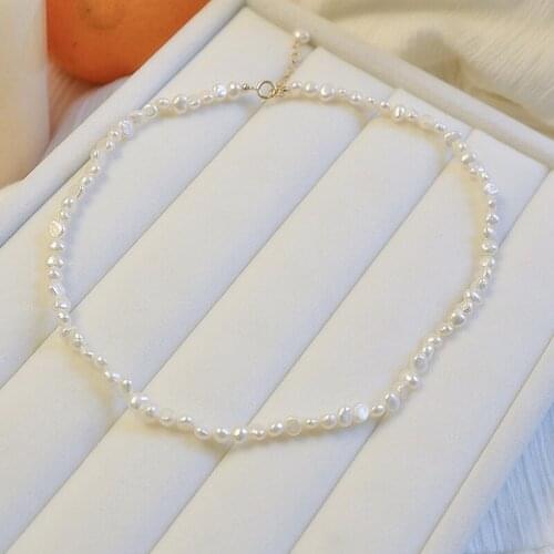 Wholesale New Fashion Wild Baroque Shaped Irregularity 6-7MM Pearl Necklace 16" Tibetan silver clasp