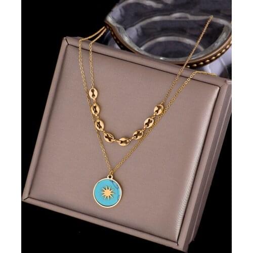 Titanium steel necklace New fashion jewelry natural stone love choker Double layer necklace nice gift for women stailess steel