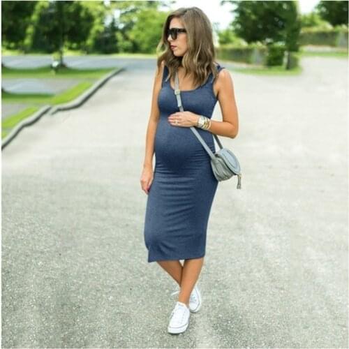 2021 Summer New Maternity Dress Solid Color Round Neck Vest Maternity Dress Photography Props Photo Shooting Casual Clothing