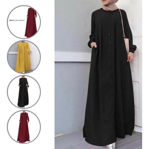 Casual Dress Long Pure Color Solid Color Large Hem O-Neck Casual Maxi Dress Women Dress for Daily Life