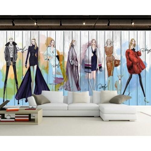 Dropship Colomac Vintage Wallpaper Retro Fashion Models Clothing Store Mural Wood Wallpaper Wallpapers for Bed Room Papier Peint