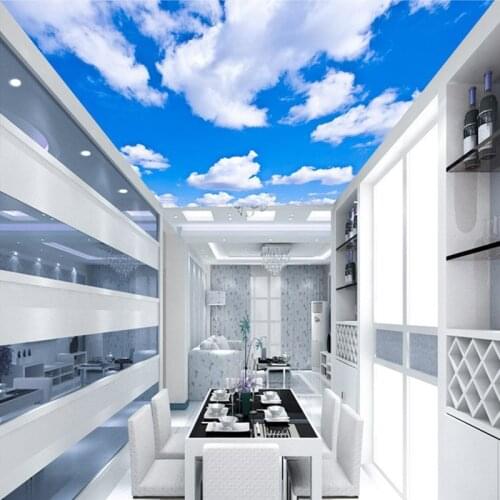 Blue Sky White Clouds Modern Style Plain Colour Moisture Ceiling Wallpaper Roll Restaurant Living Room Wall Papel De Parede
