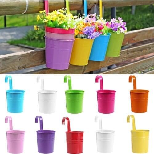 Garden Supplies Hanging Vase Wrought Iron Flower Barrel Balcony Pots Planters Wall Hanging Bucket color randomly