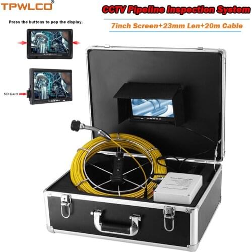 HD 7"LCD Display Waterproof 23mm Industrial Endoscope Camera 20m Cable CCTV Pipeline Inspection System With DVR And Sun-visor