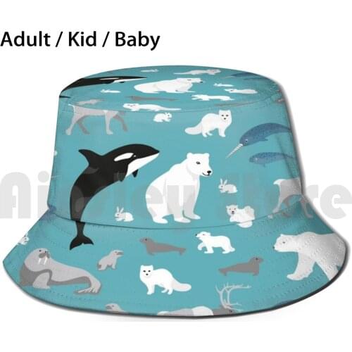 Arctic Animals Mint Sun Hat Foldable UV Protection Arctic Animals Arctic Wildlife North Pole Arctic Polar Icebear