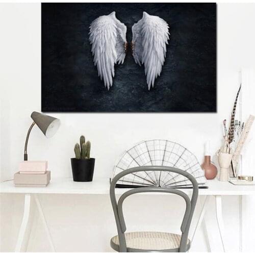 Modern Posters and Prints Wall Art Canvas Painting Black Background Wings Decorative Picture for Living Room Home Decor No Frame