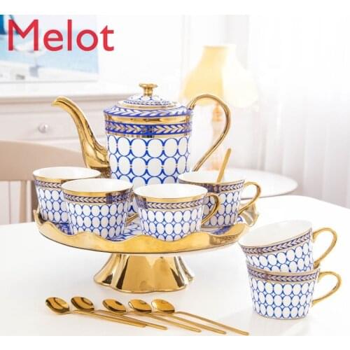 High Quality European Luxury Rotary Tea tray Ceramic Afternoon Tea Coffee Cup Household Teapot Set