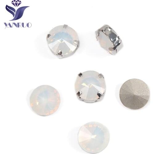 YANRUO 1122 Rivoli K9 Crystal White Opal No Scratches Diamond Sewn Rhinestones Sewing Rhinestones For Wedding Dress Shoes Stone