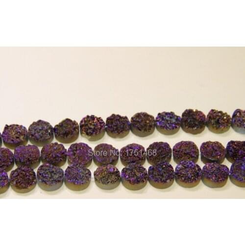 Dinner Jewelry Purple Rose Titanium Druzy Coin Beads Pendants Fashion Drusy Stone Quartz Flat Round Beads Jewelry Making