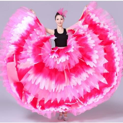 Female Opening Dance Flamenco Bust Skirt Stage Flower Petal Big Swing Skirt Costume Adult Women Performance Costume Suit H582