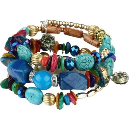 2021 NEW Europe exaggerated bracelet Vintage crystal Stone pine stone Agate beaded multi-layer winding bangles for women