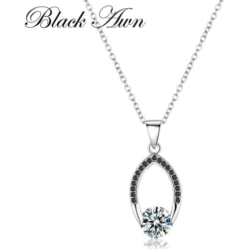 BLACK AWN Silver Necklace 100%Genuine 925 Sterling Silver 100% Slide Jewelry Necklace Women Bijoux Femme Necklaces&Pendants P086