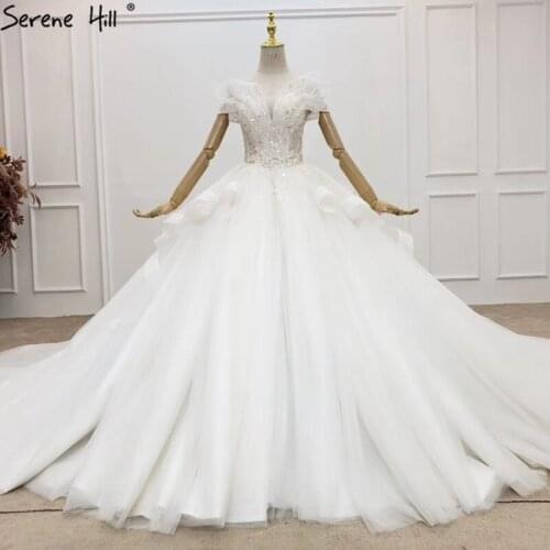 Serene Hill Ivory Ruffles Sequins Sexy Luxury Wedding Dress 2020 Dubai Sparkle Off Shoulder Bridal Gown Custom Made CHX0156