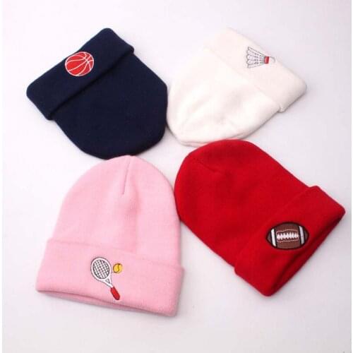 Winter Baby Boy Girl Hat Autumn Cartoon Football Embroidery Knitted Toddler Infant Childrens Hats Kids Beanies
